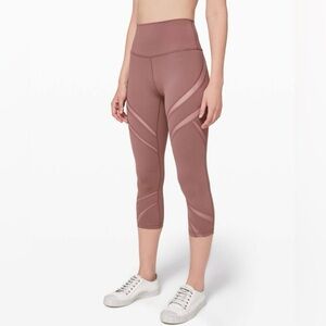 Lululemon Wunder Under High-Rise Crop 21" Mesh Red Dust Yoga Gym Leggings 4